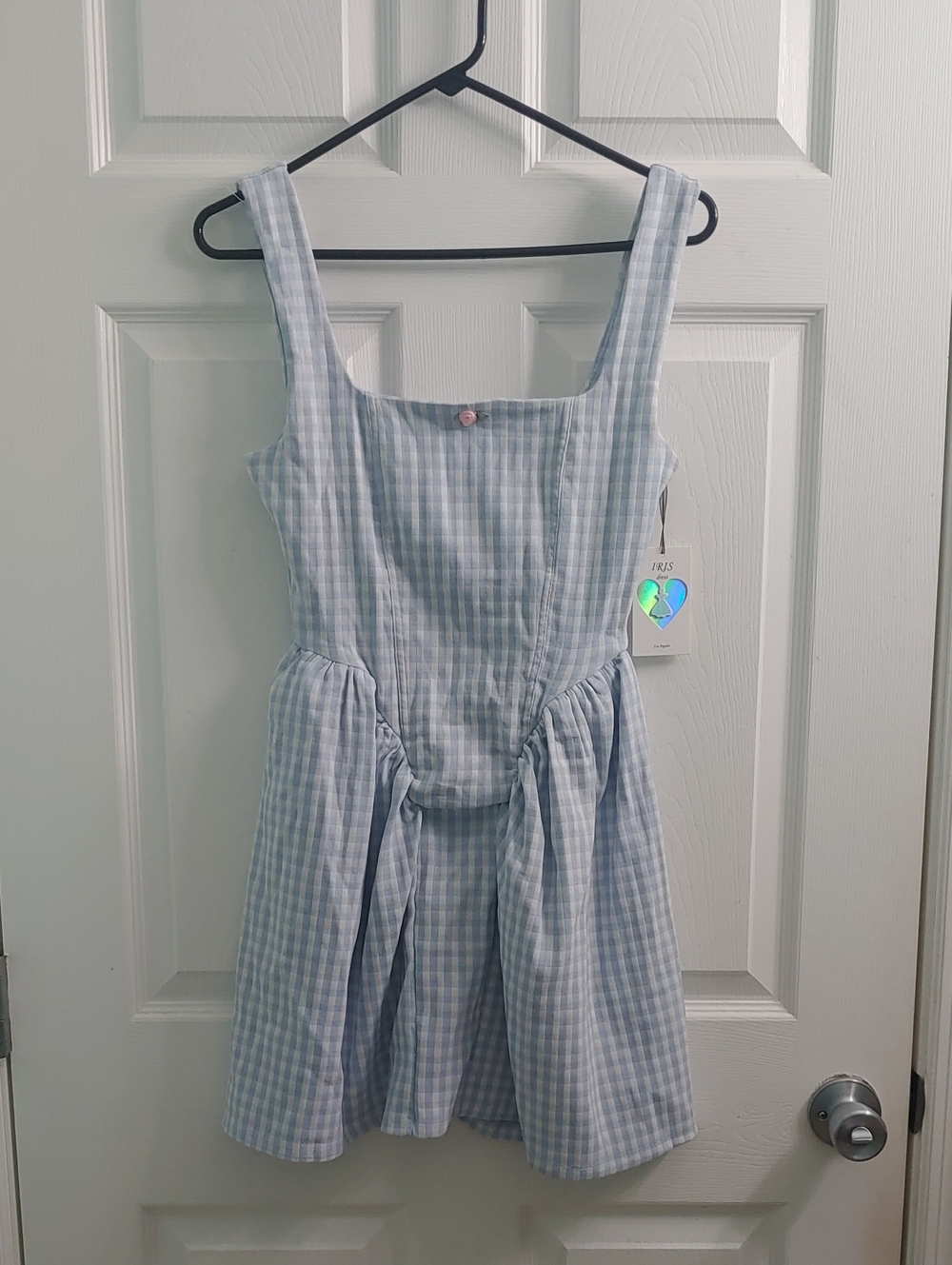 IRIS Blue Gingham Dress NWT Girly Checkered Cottagecore Mini Women's Size S